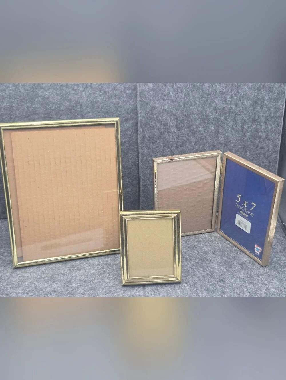Vintage Lot Of 3 MCM Gold Tone Brass Picture Photo Frame Standing Bi-Fold